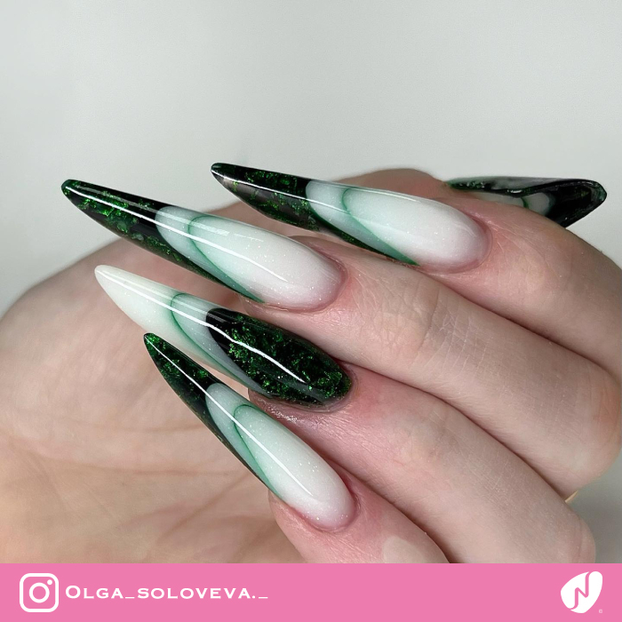 3D French Green Nails